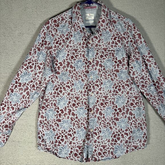 Tommy Bahama Jeans Shirt Men’s Size M Island Crafted Blue Red Floral Print L/S - Picture 1 of 14